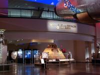 I now enter the Missile and Space Gallery. At the entrance is the Apollo 15 Command Module accompanied by a pair of  LR79 rocket engines. The LR79  was a liquid-fueled engine used to power the Saturn I and IB rockets used in the Apollo, Skylab and Apollo-Soyuz programs. (Saturn V was the launch vehicle for manned Apollo missions and it was powered by different engines) : 2009-11-04 USA Air Force Museum